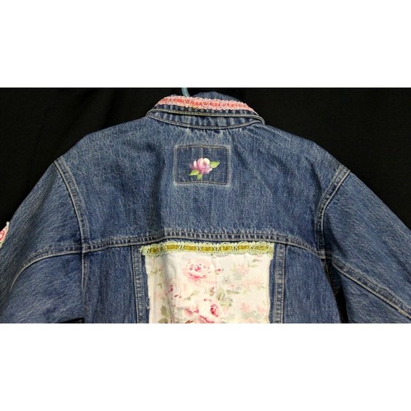 OshKosh B'Gosh Girls Sz 6 Denim Jean Jacket Customize Floral Patches HandPainted - Picture 6 of 12